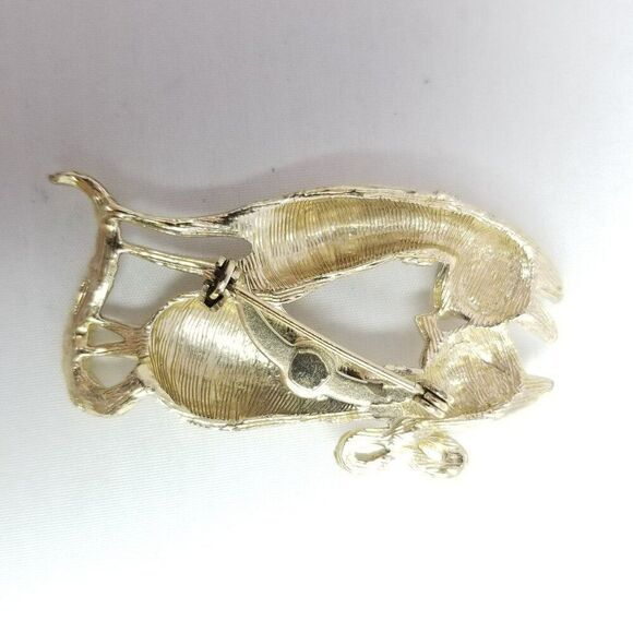 Vintage Pair of Cats with Orange Eyes, Gold Tone Rhinestone Siamese Lapel Pin - Picture 3 of 6